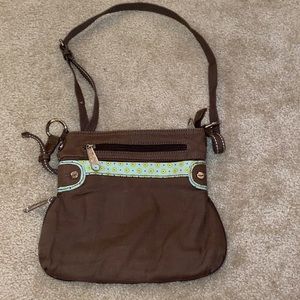 Thirty-One Brown/Green Floral Crossbody Purse with Adjustable Shoulder Strap